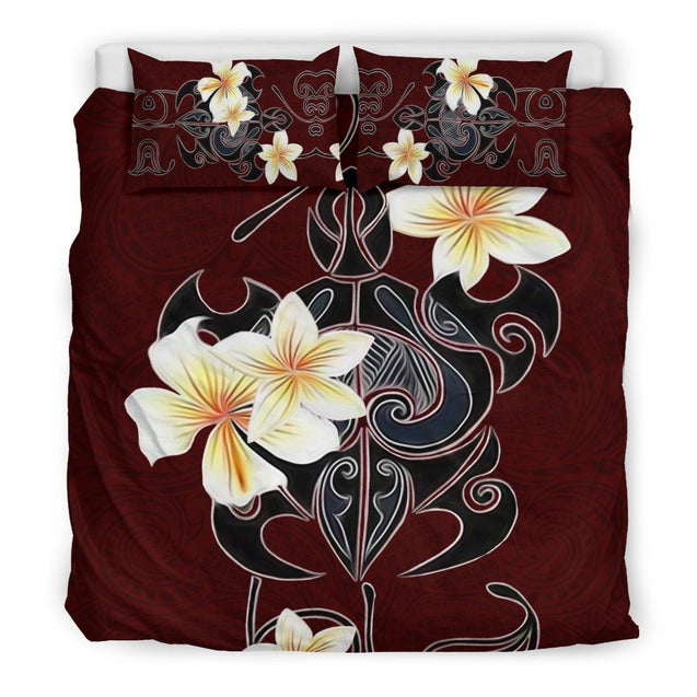 Turtle Plumeria Polynesian Bedding Set - AH-BEDDING SETS-Alohawaii-Bedding Set-US King-Black-Vibe Cosy™