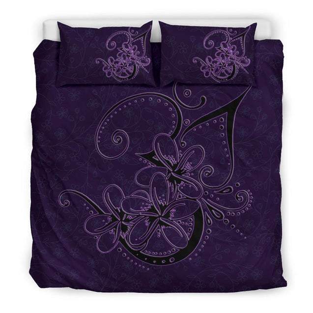 Plumeria Premium Violet Bedding Set - AH - J1-BEDDING SETS-Alohawaii-Bedding Set-US King-Black-Vibe Cosy™