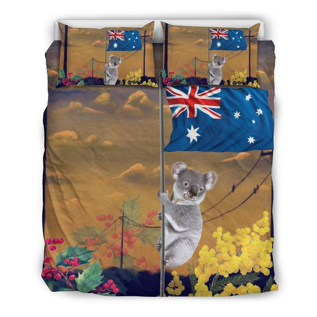 Australia Climbing Koala Bedding Set 02 K5-BEDDING SETS-HP Arts-Bedding Set - Black - AUSTRALIA CLIMBING KOALA BEDDING SET 02 C1-Queen/Full-Black-Vibe Cosy™