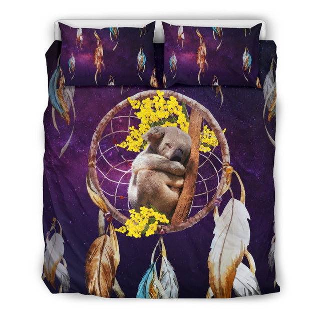 Australia Koala With Dreamcatcher Duvet Cover K5-BEDDING SETS-HP Arts-Bedding Set - Black - AUSTRALIA KOALA WITH DREAMCATCHER BEDDING SET NL1-Queen/Full-Black-Vibe Cosy™