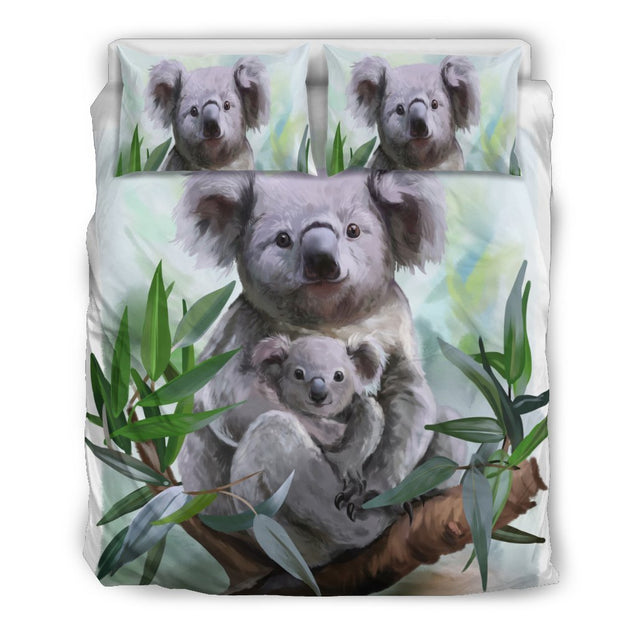 Australia bedding set- Koala Family duvet cover NN8-BEDDING SETS-HP Arts-Bedding Set - Black - Australia bedding set- Koala Family duvet cover black NN8-Queen/Full-Vibe Cosy™