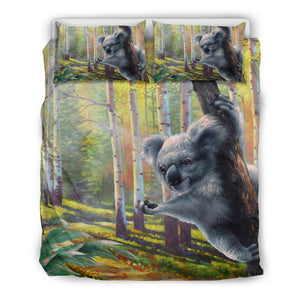 Koala Duvet Covers - Koala And Deep Forest Bedding Sets NN6-BEDDING SETS-HP Arts-Bedding Set - Black - Black-AU Queen-Vibe Cosy™