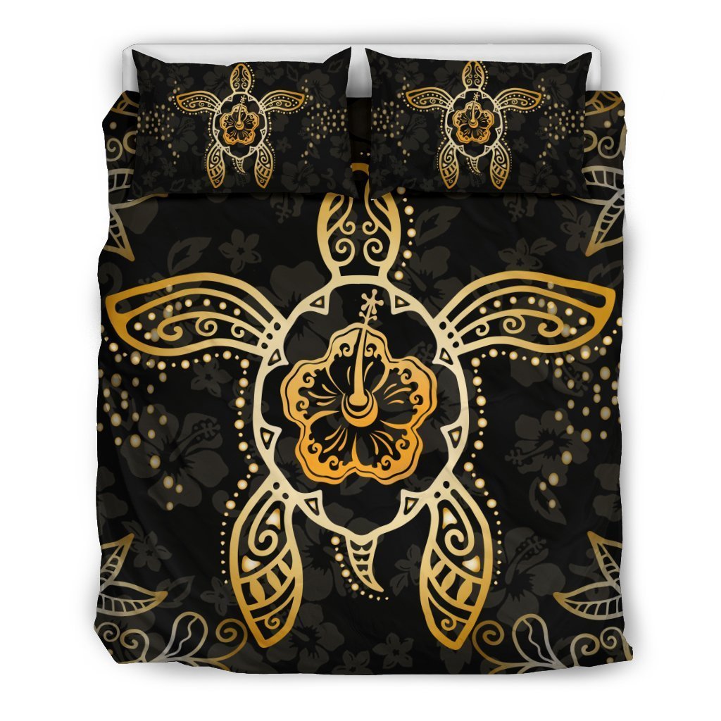 Hawaii Golden Turtle And Hibiscus Bedding Set - AH-BEDDING SETS-Phaethon-US Queen/Full-Polyester-Vibe Cosy™