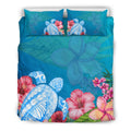Polynesian Turtle And Hibiscus Hawaiian Bedding Set - AH-BEDDING SETS-Phaethon-US Queen/Full-Black-Polyester-Vibe Cosy™