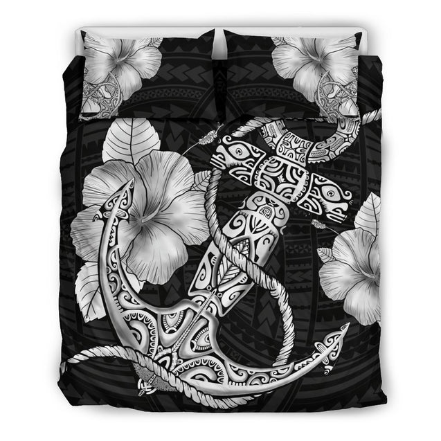 Hawaii Poly Hibiscus Bedding Set - AH-BEDDING SETS-Alohawaii-US Queen/Full-Black-Polyester-Vibe Cosy™