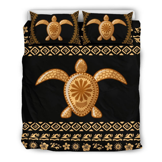 Turtle Hawaiian Bedding Set - AH-BEDDING SETS-Phaethon-US Queen/Full-Black-Polyester-Vibe Cosy™