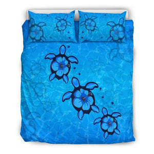 Turtle With Hibiscus Hawaiian Bedding Set - AH-BEDDING SETS-Phaethon-US Queen/Full-Black-Polyester-Vibe Cosy™