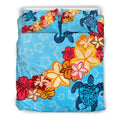 Ocean Turtle And Hibiscus Hawaiian Bedding Set - AH-BEDDING SETS-Alohawaii-US Queen/Full-Black-Polyester-Vibe Cosy™