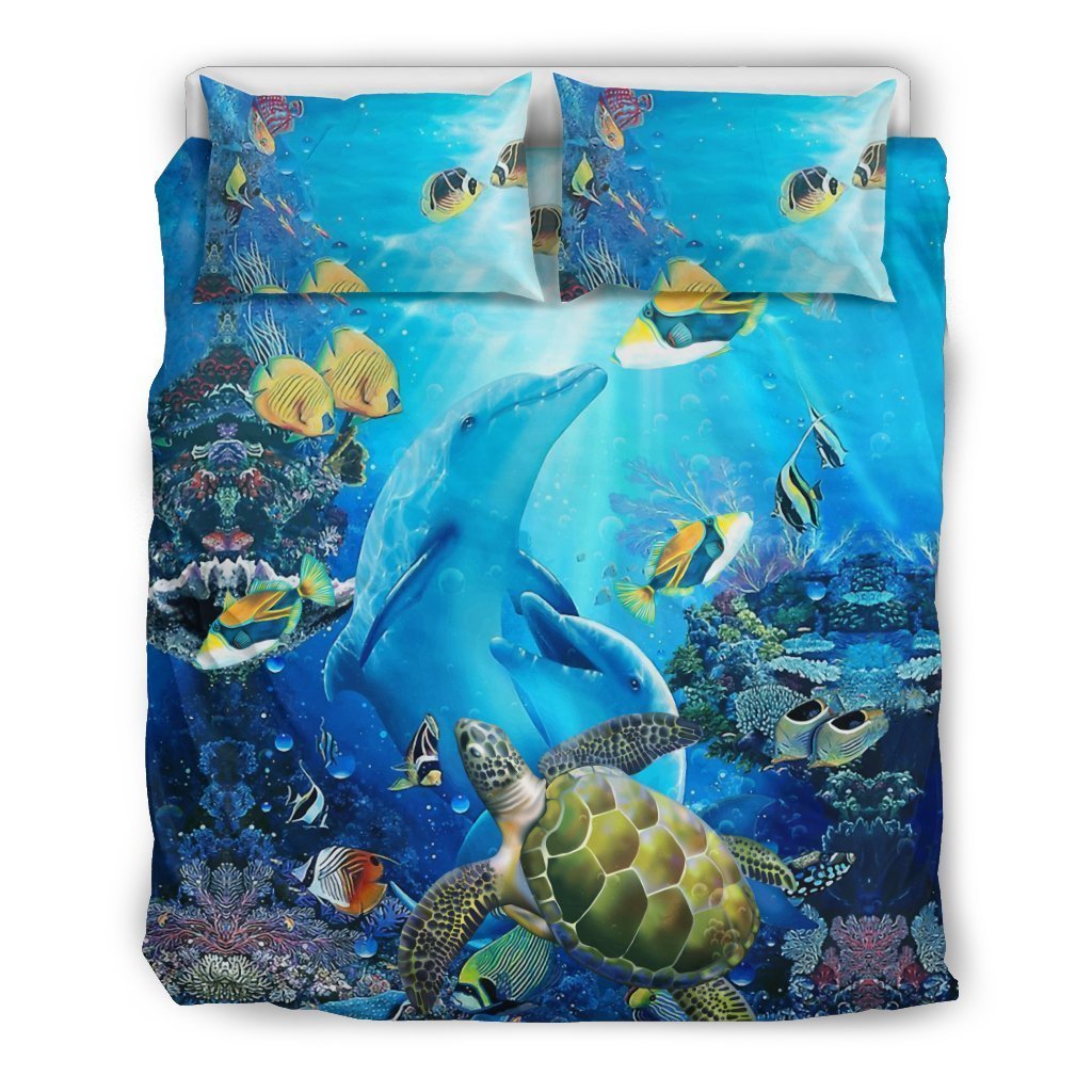 Hawaiian Ocean Fish Bedding Set - AH - K5-BEDDING SETS-Phaethon-US Queen/Full-Black-Polyester-Vibe Cosy™