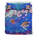 Turtle And Plumeria Pattern Hawaiian Bedding Set - AH-BEDDING SETS-Alohawaii-US Queen/Full-Black-Polyester-Vibe Cosy™
