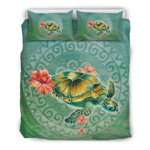 Hawaii Sea Turtle And Hibiscus Duvet Cover - AH-BEDDING SETS-Phaethon-US Queen/Full-Black-Polyester-Vibe Cosy™