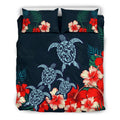 Hawaiian Hibiscus And Polynesian Turtle Bedding Set - AH-BEDDING SETS-Phaethon-US Queen/Full-Black-Polyester-Vibe Cosy™