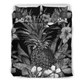 Hawaiian Bedding Set - Hibiscus And Pineapple In BW Style - AH - K5-BEDDING SETS-Alohawaii-US Queen/Full-Black-Polyester-Vibe Cosy™