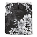 Hawaii Hibiscus Black And White Bedding Set - AH-BEDDING SETS-Phaethon-US Queen/Full-Black-Polyester-Vibe Cosy™