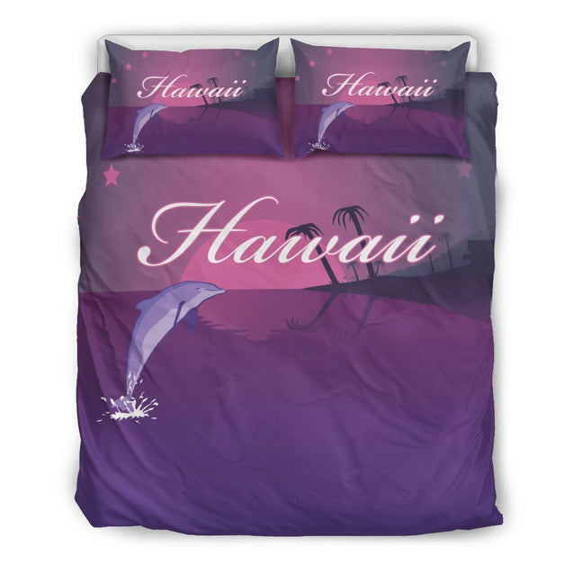 Hawaii Dolphin Violet Bedding Set - AH - K5-BEDDING SETS-Alohawaii-US Queen/Full-Black-Polyester-Vibe Cosy™