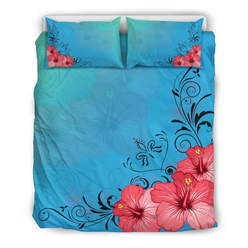 Hawaii Hibiscus Pattern Bedding Set - AH-BEDDING SETS-Phaethon-US Queen/Full-Black-Polyester-Vibe Cosy™