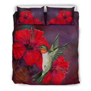 Hawaii Hummingbird And Hibiscus Bedding Set - AH-BEDDING SETS-Phaethon-US Queen/Full-Black-Polyester-Vibe Cosy™