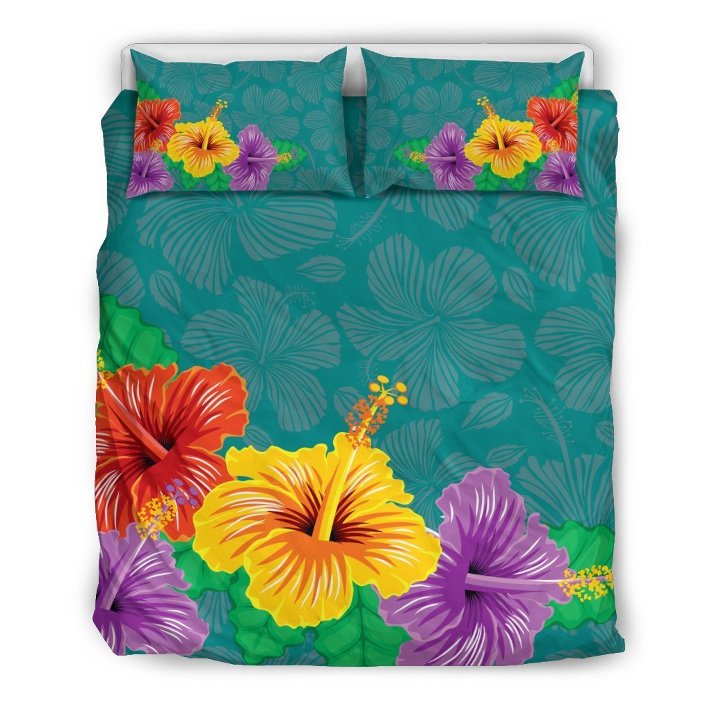 Hawaii Colorful Hibiscus Bedding Set - AH-BEDDING SETS-Alohawaii-US Queen/Full-Black-Polyester-Vibe Cosy™