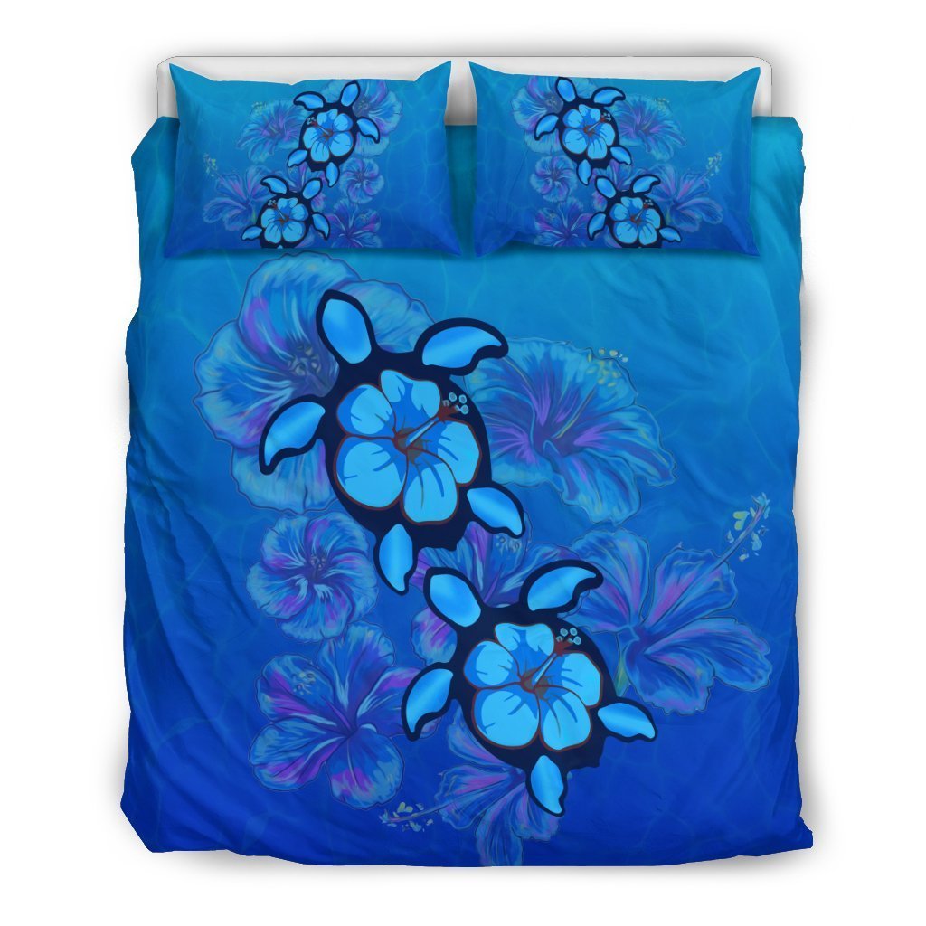 Hawaii Blue Turtle and Hibiscus Bedding Set - AH-BEDDING SETS-Phaethon-US Queen/Full-Black-Polyester-Vibe Cosy™