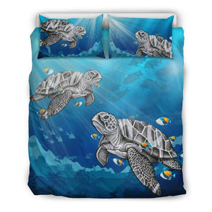 Hawaii Turtle In The Ocean Bedding Set - AH-BEDDING SETS-Phaethon-US Queen/Full-Black-Polyester-Vibe Cosy™