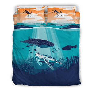 Hawaii Whale And Turtle Bedding Set - AH-BEDDING SETS-Phaethon-US Queen/Full-Black-Polyester-Vibe Cosy™