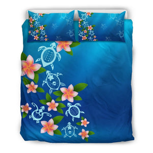 Hawaii Tuttle And Flower In The Sea Bedding Set - AH-BEDDING SETS-Phaethon-US Queen/Full-Black-Polyester-Vibe Cosy™