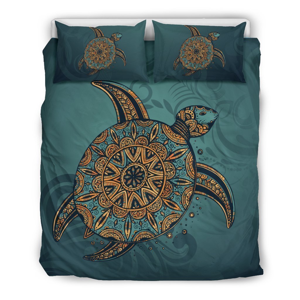 Hawaiian Skillful Turtle Bedding Set - AH-BEDDING SETS-Phaethon-US Queen/Full-Black-Polyester-Vibe Cosy™