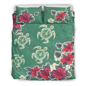 Hawaii Turtle And Colorful Hibiscus Bedding Set - AH-BEDDING SETS-Phaethon-US Queen/Full-Black-Polyester-Vibe Cosy™