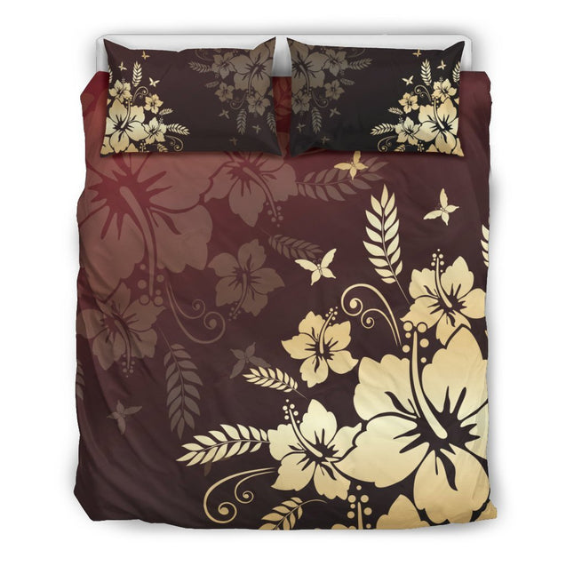 Hawaii Golden Hibiscus Bedding Set - AH-BEDDING SETS-Alohawaii-US Queen/Full-Black-Polyester-Vibe Cosy™