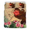 Girl And Hibiscus Bedding Set - AH - A0-BEDDING SETS-Phaethon-US Queen/Full-Black-Vibe Cosy™