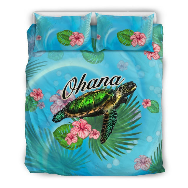 Ohana Turtle And Hibiscus Bedding Set - AH-BEDDING SETS-Alohawaii-US Queen/Full-Black-Polyester-Vibe Cosy™