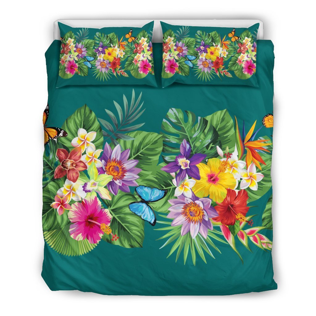 Hibiscus Bedding Set - AH-BEDDING SETS-Alohawaii-US Queen/Full-Black-Polyester-Vibe Cosy™