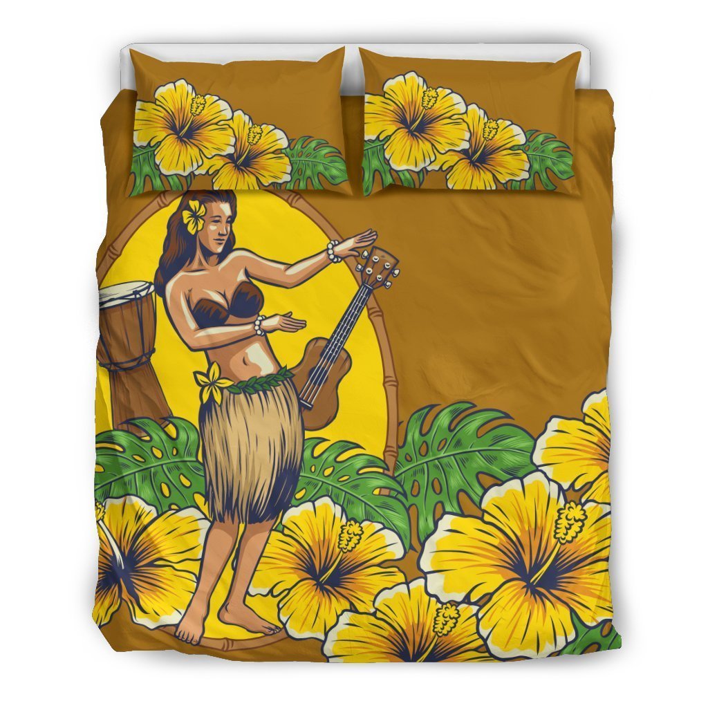 Hibiscus Bedding Set - AH-BEDDING SETS-Phaethon-US Queen/Full-Black-Polyester-Vibe Cosy™
