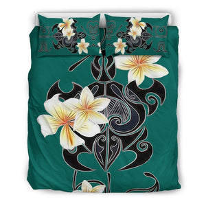 Turtle Plumeria Bedding Set - AH-BEDDING SETS-Phaethon-Bedding Set-US Twin-Black-Vibe Cosy™