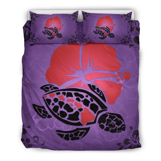 Hawaii Hibiscus Turtle Bedding Set - AH - J4-BEDDING SETS-Alohawaii-Bedding Set-US Queen/Full-Black-Vibe Cosy™