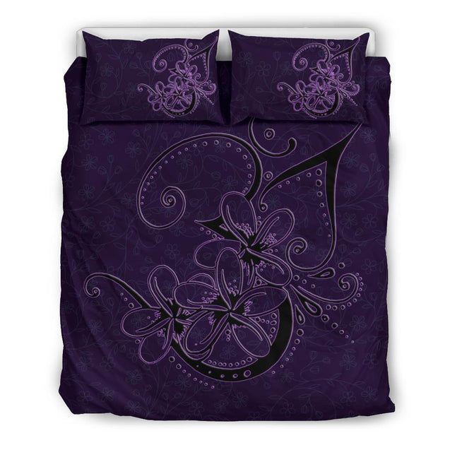 Plumeria Premium Violet Bedding Set - AH - J1-BEDDING SETS-Phaethon-Bedding Set-US Queen/Full-Black-Vibe Cosy™