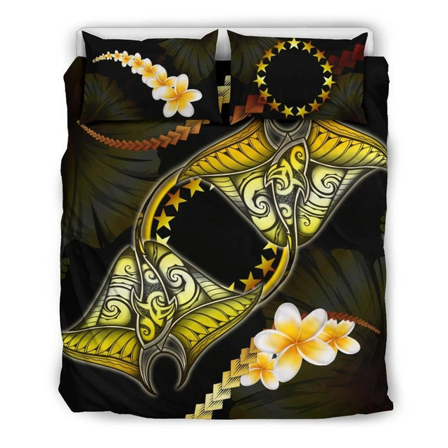 Cook Islands Bedding Set Plumeria - Polynesian Manta Ray Yellow Bedding Set-Bedding Set-Huyencass-Twin-Vibe Cosy™