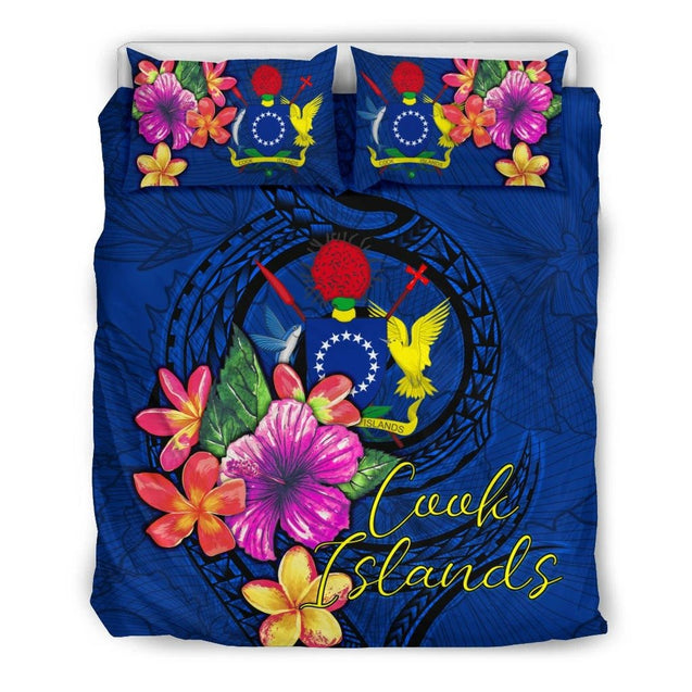 Cook Islands Polynesian Duvet Cover Set Floral With Seal Blue Bedding Set-Bedding Set-Huyencass-Twin-Vibe Cosy™