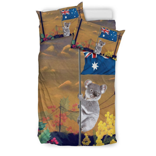 Australia Climbing Koala Bedding Set 02 K5-BEDDING SETS-HP Arts-Bedding Set - Black - AUSTRALIA CLIMBING KOALA BEDDING SET 02 C1-Twin-Beige-Vibe Cosy™