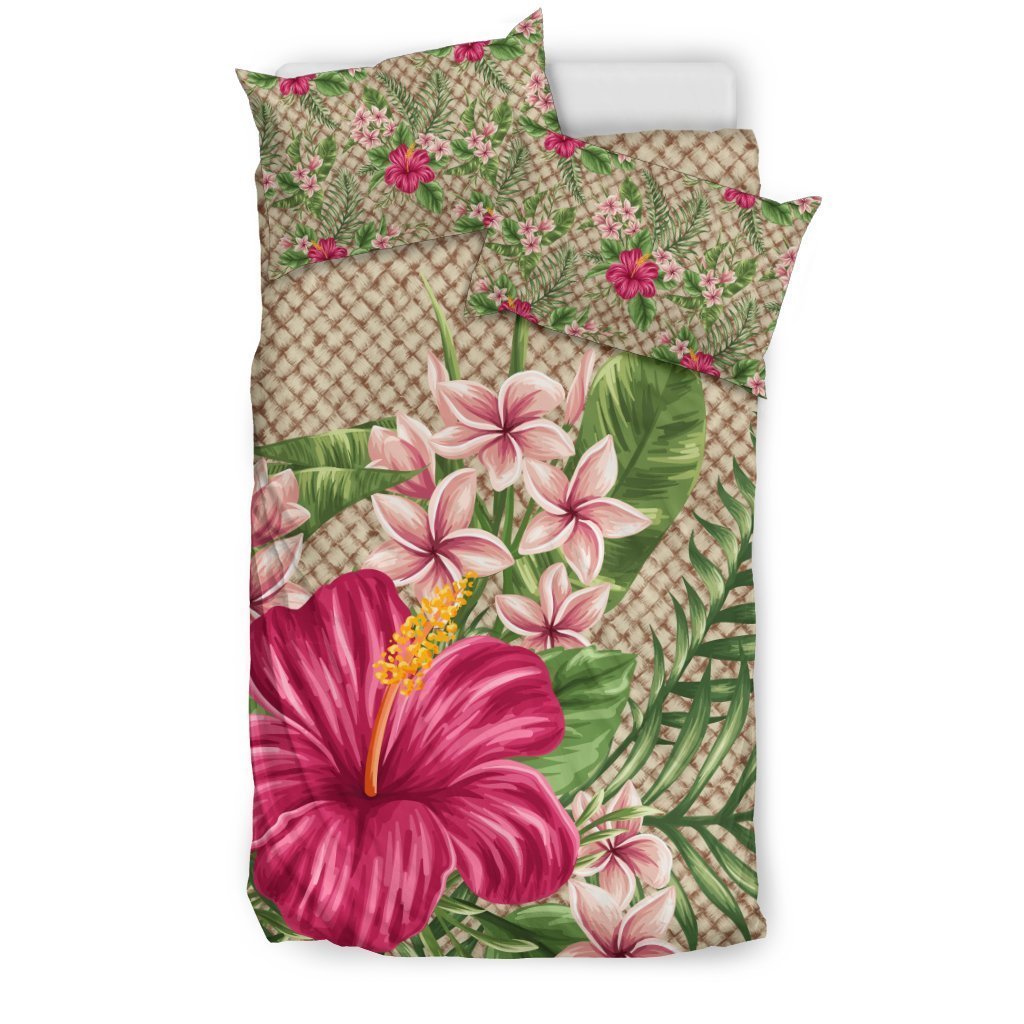 Hawaiian Lauhala with Hibiscus Bedding Set - AH - A0-BEDDING SETS-Phaethon-US Twin-Black-Polyester-Vibe Cosy™