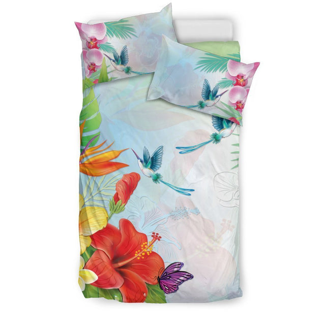 Hawaii Hibiscus And Plumeria Bedding Set - AH-BEDDING SETS-Phaethon-US Twin-Black-Black-Vibe Cosy™