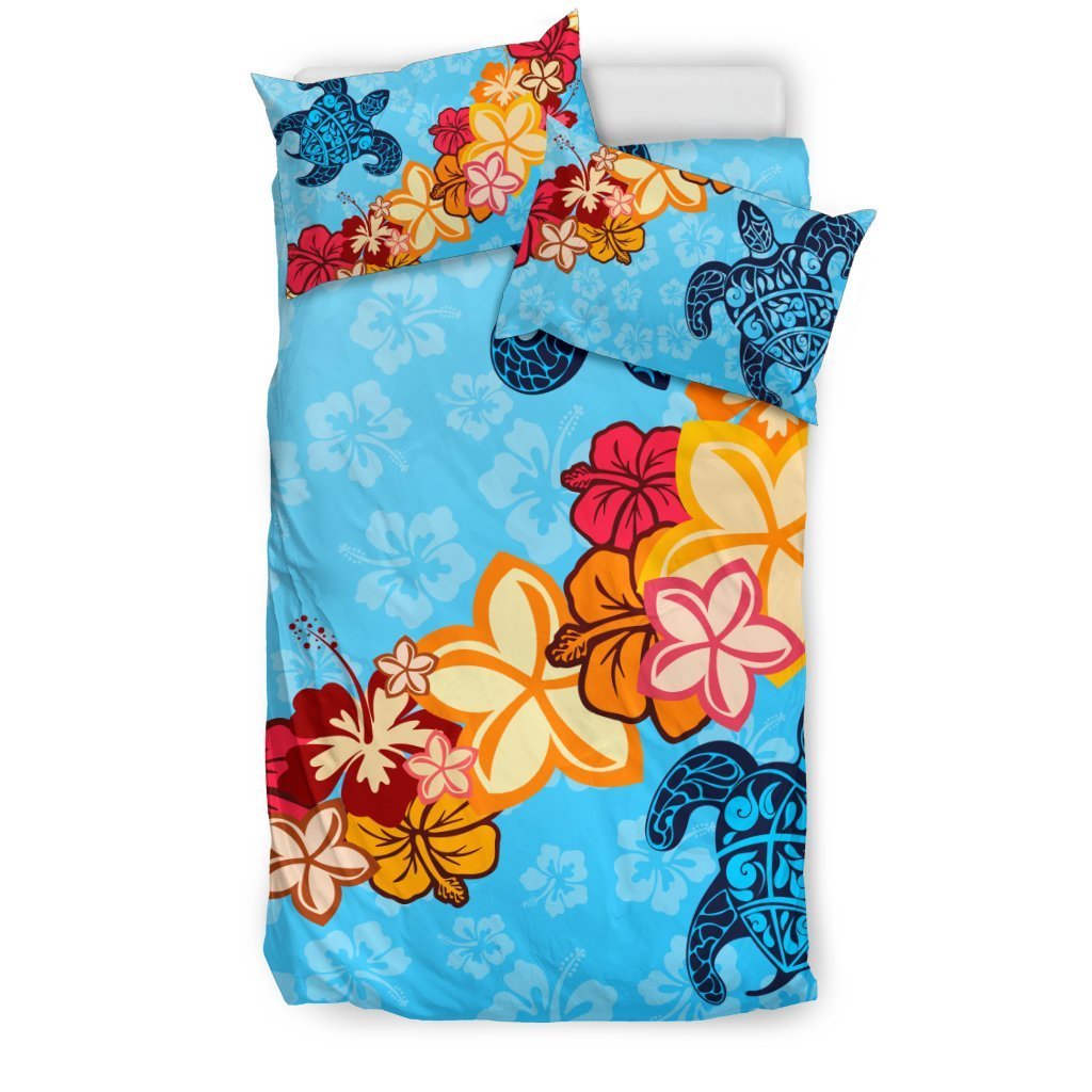 Ocean Turtle And Hibiscus Hawaiian Bedding Set - AH-BEDDING SETS-Alohawaii-US Twin-Black-Polyester-Vibe Cosy™