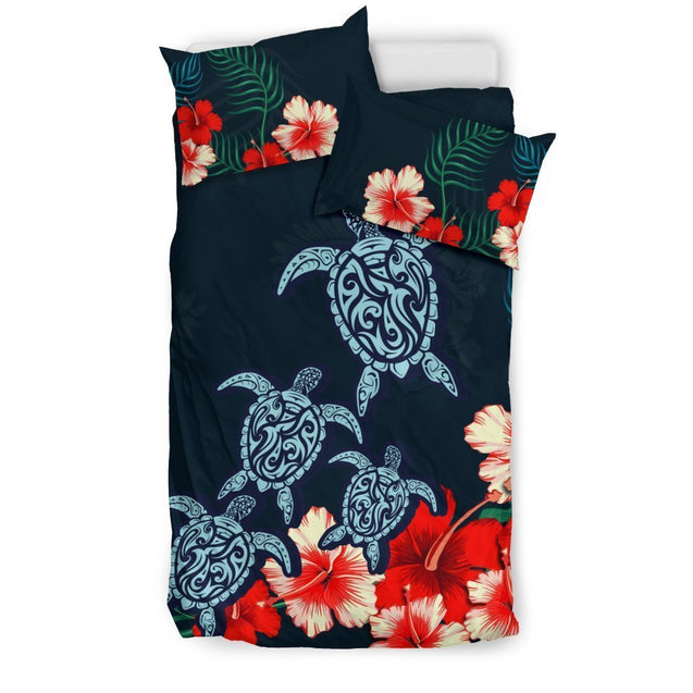 Hawaiian Hibiscus And Polynesian Turtle Bedding Set - AH-BEDDING SETS-Phaethon-US Twin-Black-Polyester-Vibe Cosy™