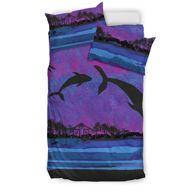 Dolphin Hawaiian Bedding Set - AH-BEDDING SETS-Phaethon-US Twin-Black-Polyester-Vibe Cosy™