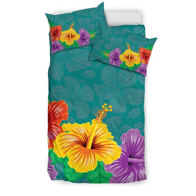 Hawaii Colorful Hibiscus Bedding Set - AH-BEDDING SETS-Alohawaii-US Queen/Full-Black-Polyester-Vibe Cosy™