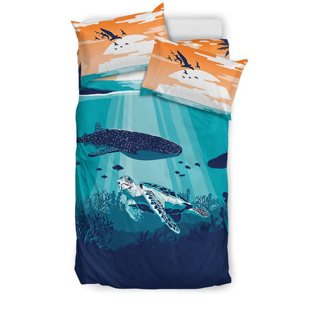 Hawaii Whale And Turtle Bedding Set - AH-BEDDING SETS-Phaethon-US Twin-Black-Polyester-Vibe Cosy™