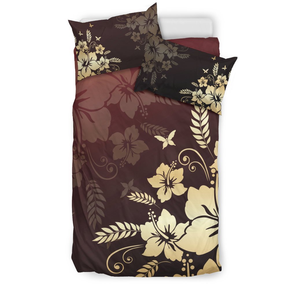 Hawaii Golden Hibiscus Bedding Set - AH-BEDDING SETS-Alohawaii-US Twin-Black-Polyester-Vibe Cosy™