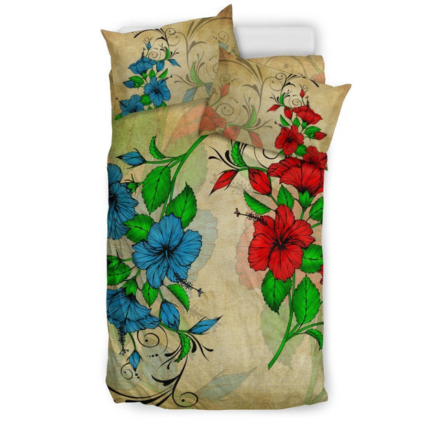 Hibiscus Blue And Red Bedding Set - AH-BEDDING SETS-Alohawaii-US Twin-Black-Polyester-Vibe Cosy™