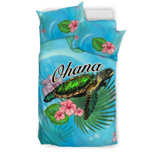 Ohana Turtle And Hibiscus Bedding Set - AH-BEDDING SETS-Alohawaii-US Twin-Black-Polyester-Vibe Cosy™