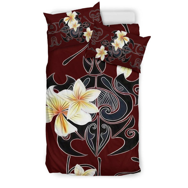 Turtle Plumeria Bedding Set - AH-BEDDING SETS-Phaethon-Bedding Set-US Twin-Black-Vibe Cosy™